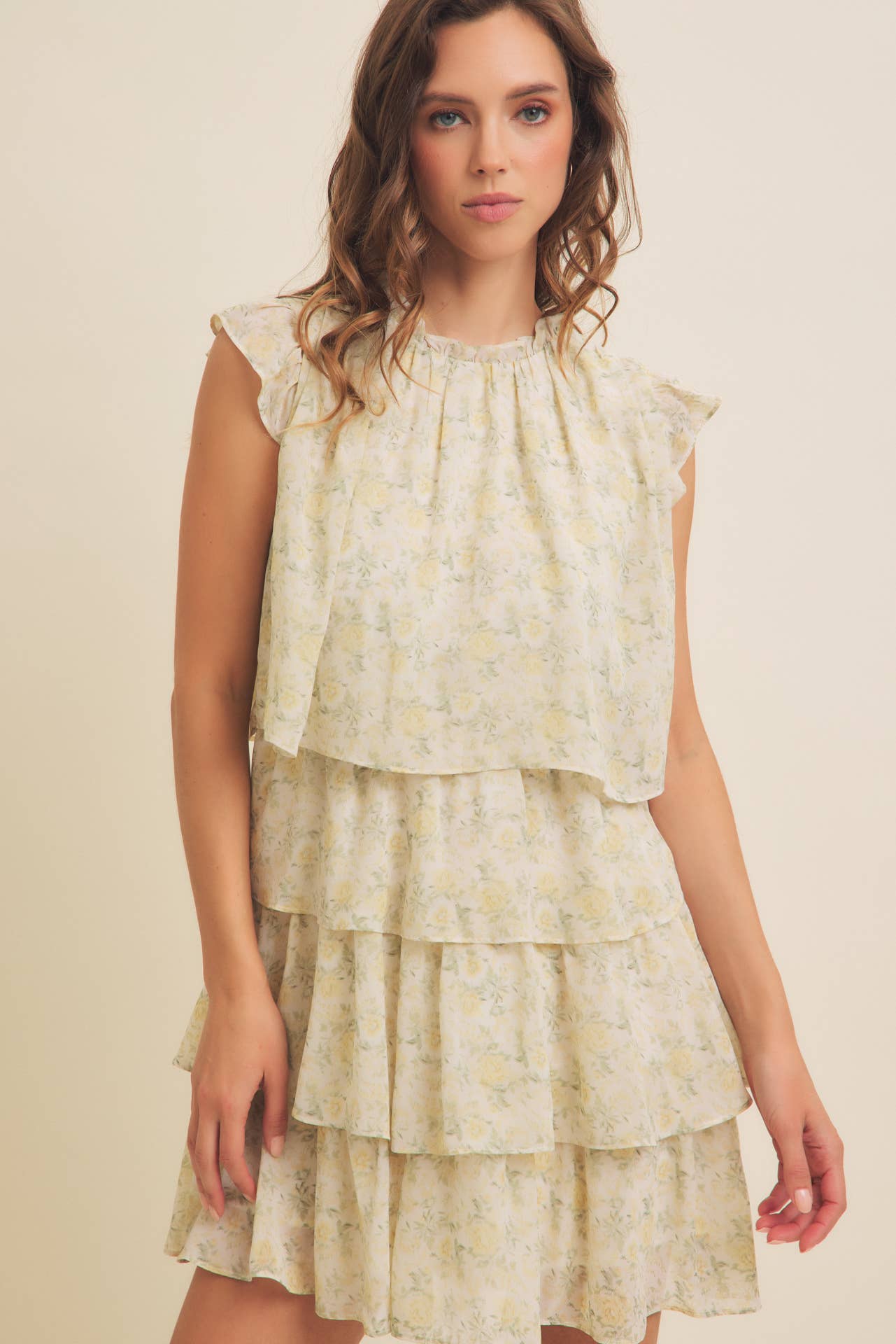 Green & Yellow Floral Mini Dress