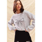 RIBBON SEQUINS CHRISTMAS HOLIDAY SWEATER TOP: LT GREY/SILVER / S