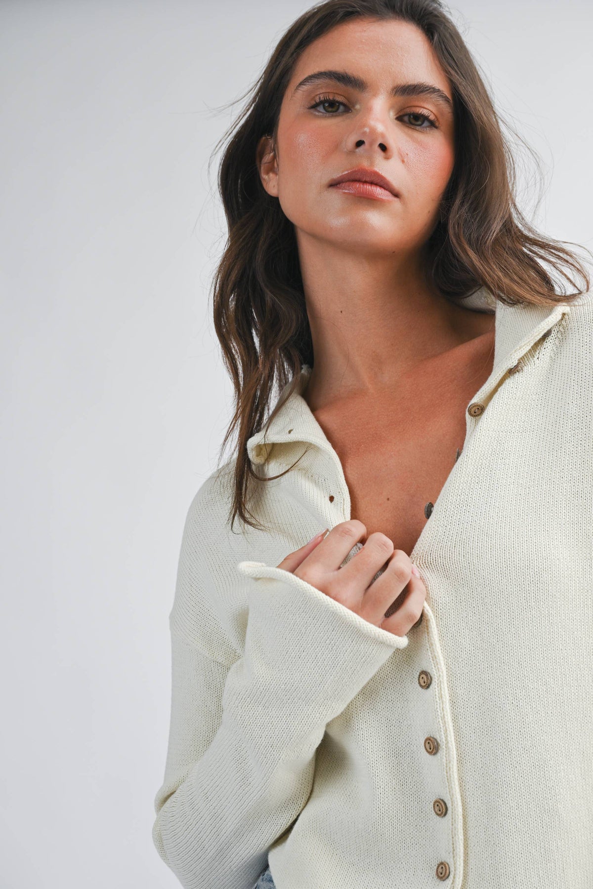 5221HK Button Front Cropped Knit Cardigan: Pink / Contemporary / L