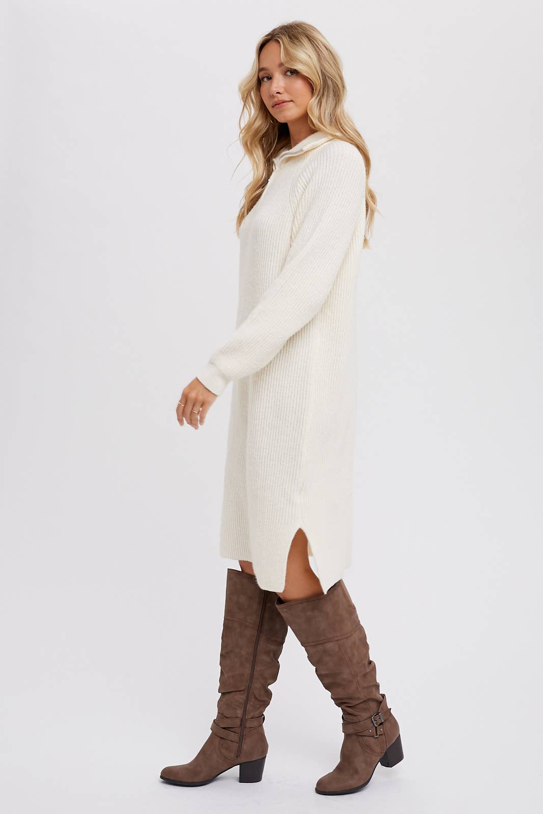 Cream Quarter-Zip Dress