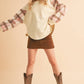 9103FK Malva Plaid Pullover Sweater: Slate Blue / Contemporary / S