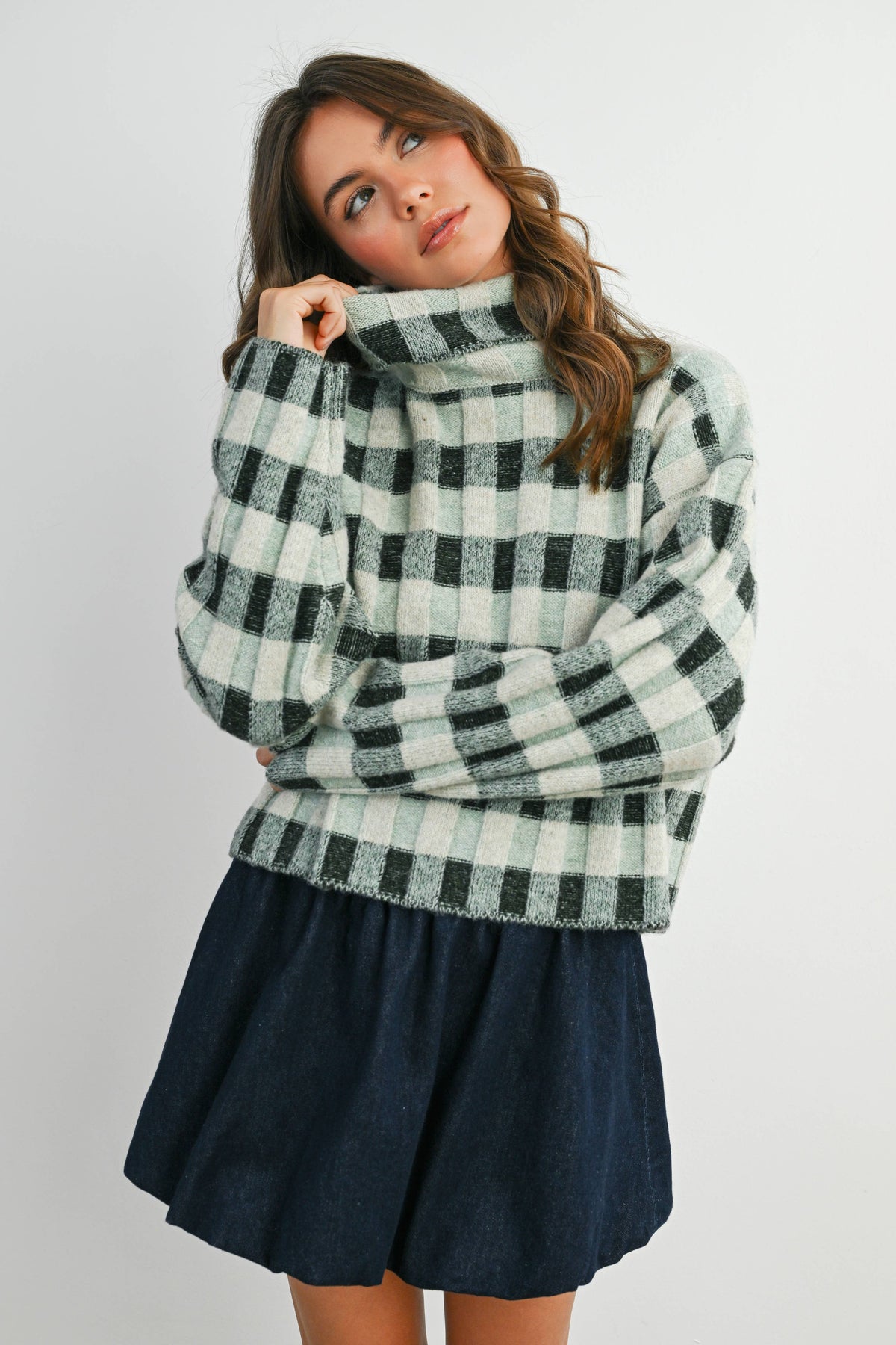 Fall Check Turtleneck Sweater - BMW7532: TAUPE MULTI / M