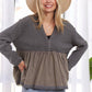 LET3678WN - MINERAL WASHED BABYDOLL TOP: OLIVE / S-M-L(2-2-2)