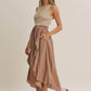 RUSTIC WEEKEND TWOFER MAXI DRESS WITH CASCADING RUFFLES: COCONUT BROWN / S