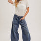DENIM MID-WAIST DRAWSTRINGS BARREL JEANS: LT.WASH / S