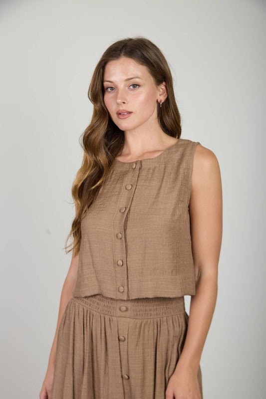Mocha Button Down Top