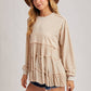 TIERED RUFFLE HEM SWEATSHIRT: OATMEAL / M