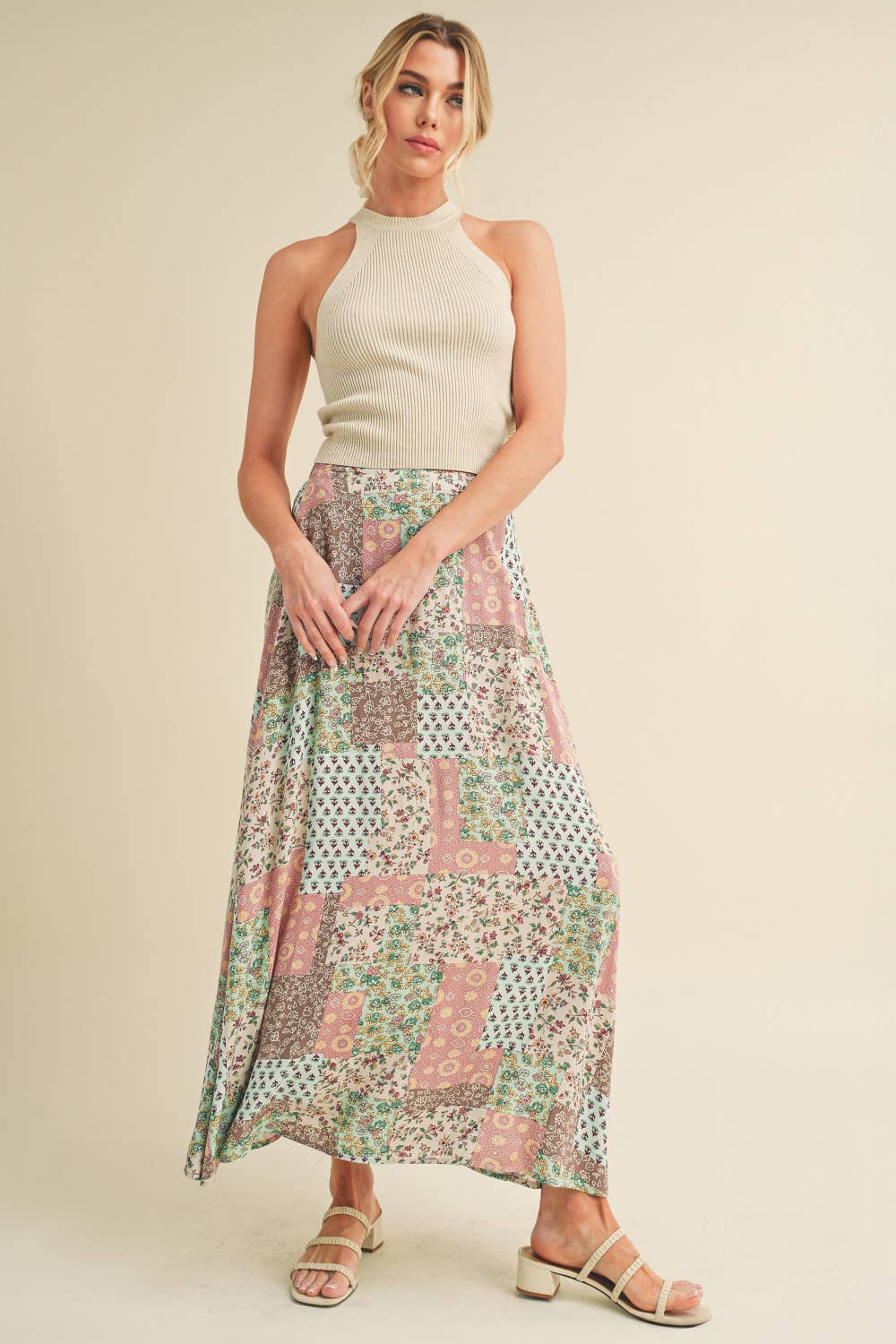 Mint Pink Patchwork Skirt