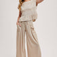 RELAXED KNIT SMOCKED TOP AND WIDE PANTS SET: Beige / S