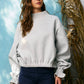IT2995 Ruffled cuff Detail Mock-neck Crop Terry Sweatshirt: LAVENDER / S-M-L (2-2-2)