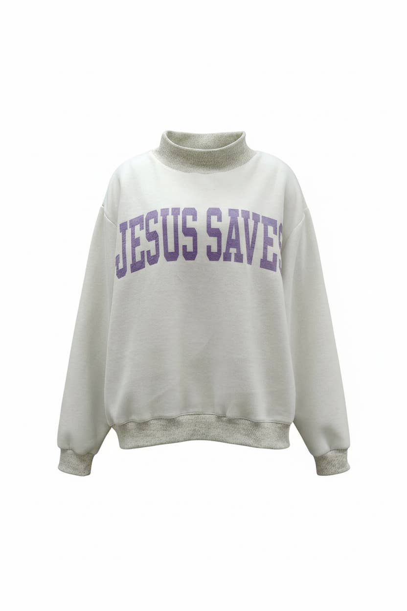 IT2594-CROSS | 'CROSS &JESUS SAVES' Reversible Sweatshirt: Ash grey / S/M-L/XL (3-3)