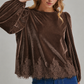 ROMANTIC HOLIDAY VELVET BLOUSE TOP _JLT00304-02: BROWN / S-M-L(2-2-2)