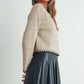 Women's Crewneck Cardigan Sweater - BMC7526: TAUPE / BLACK / S