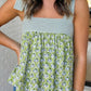 LAS Floral Printed Knot Straps Babydoll Tank Top (S-XL): Green / Missy / XL