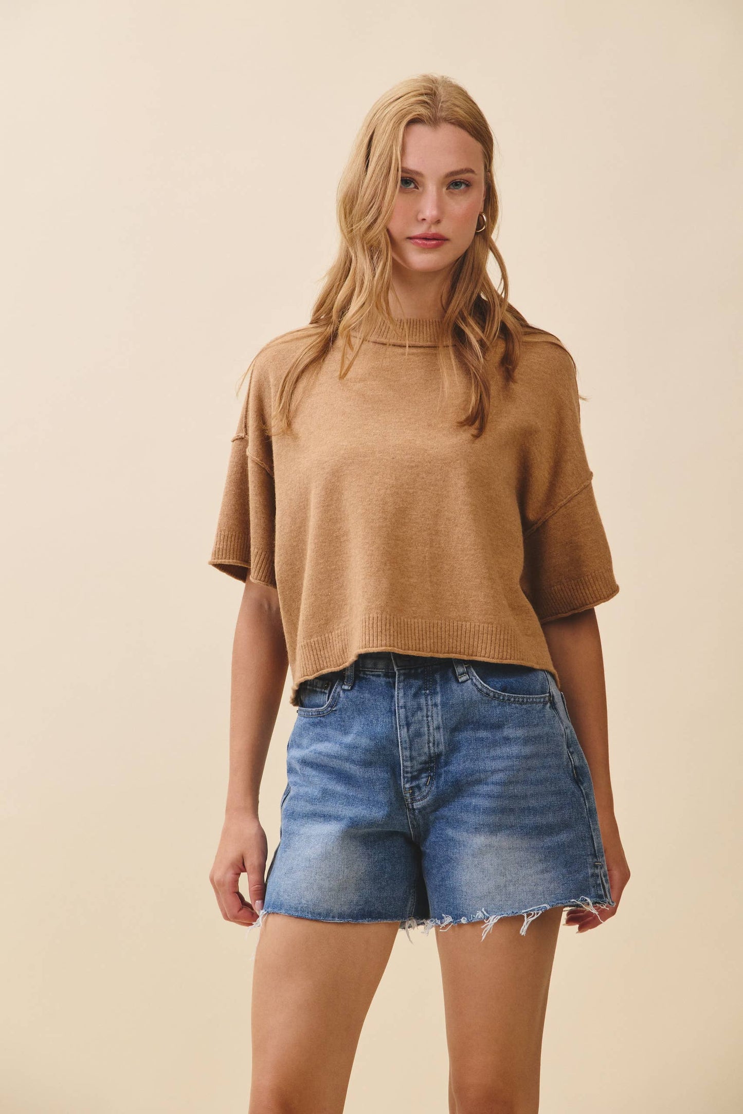 Camel Short Sleeve Sweater