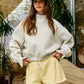 IT2995 Ruffled cuff Detail Mock-neck Crop Terry Sweatshirt: LAVENDER / S-M-L (2-2-2)