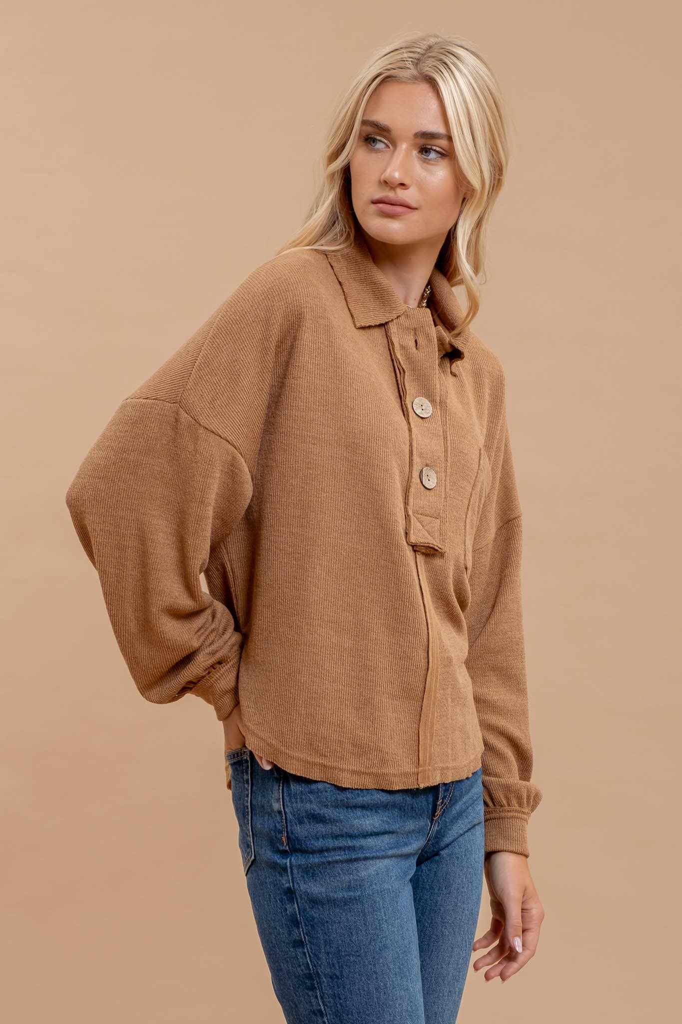 Almond Collared Knit Top