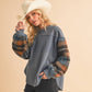 9103FK Malva Plaid Pullover Sweater: Slate Blue / Contemporary / S