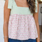 LAS Floral Printed Knot Straps Babydoll Tank Top (S-XL): Green / Missy / XL