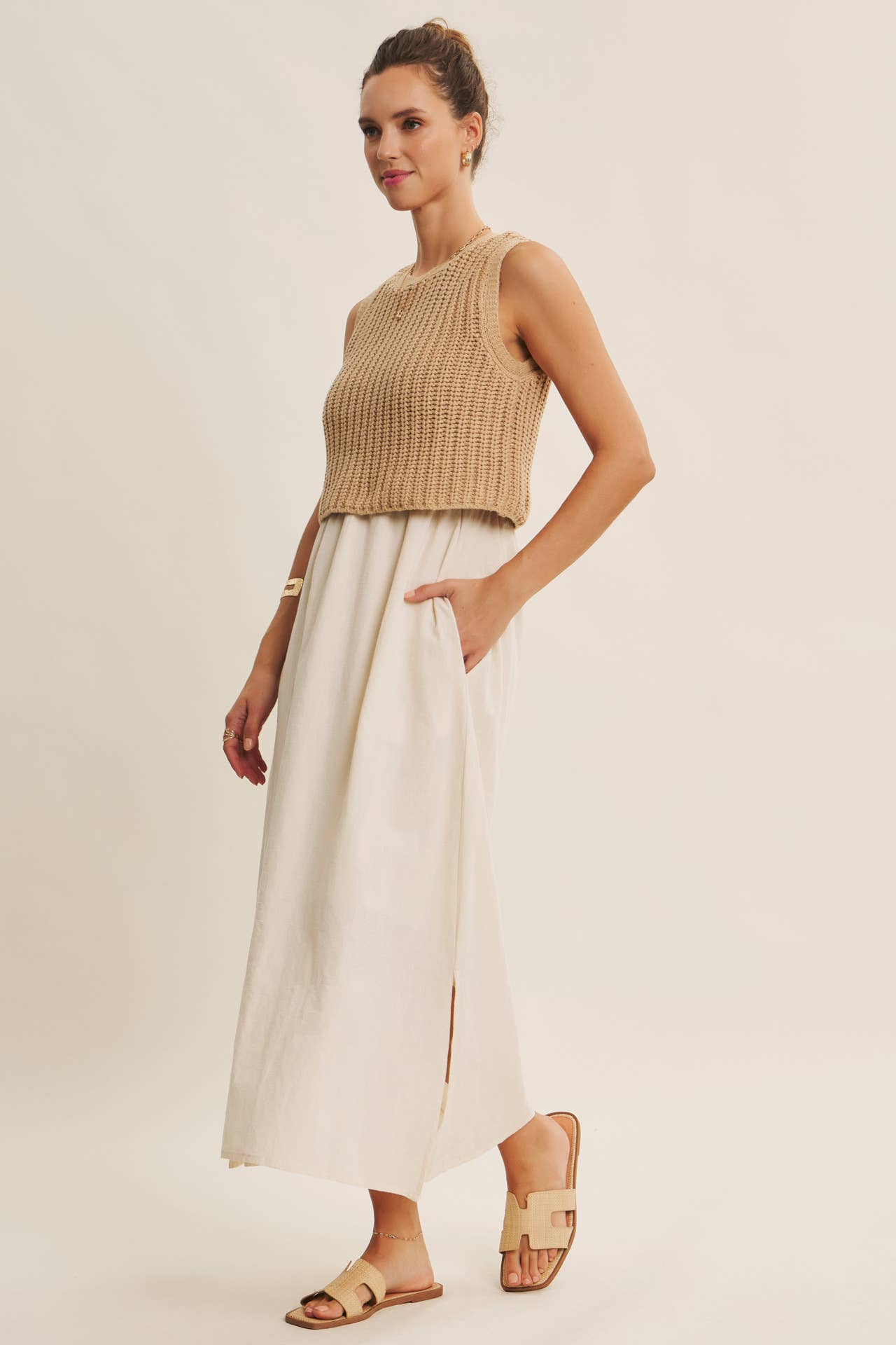 Latte Chunky Sweater Midi Dress