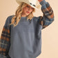9103FK Malva Plaid Pullover Sweater: Slate Blue / Contemporary / L