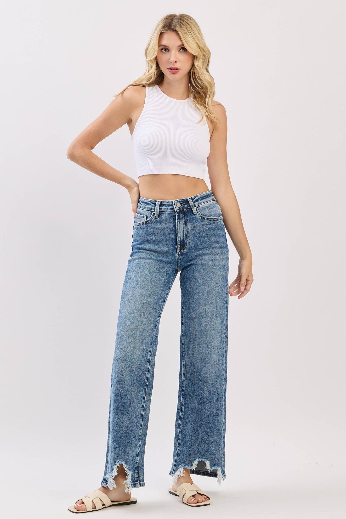 High Rise Slim Wide Jeans