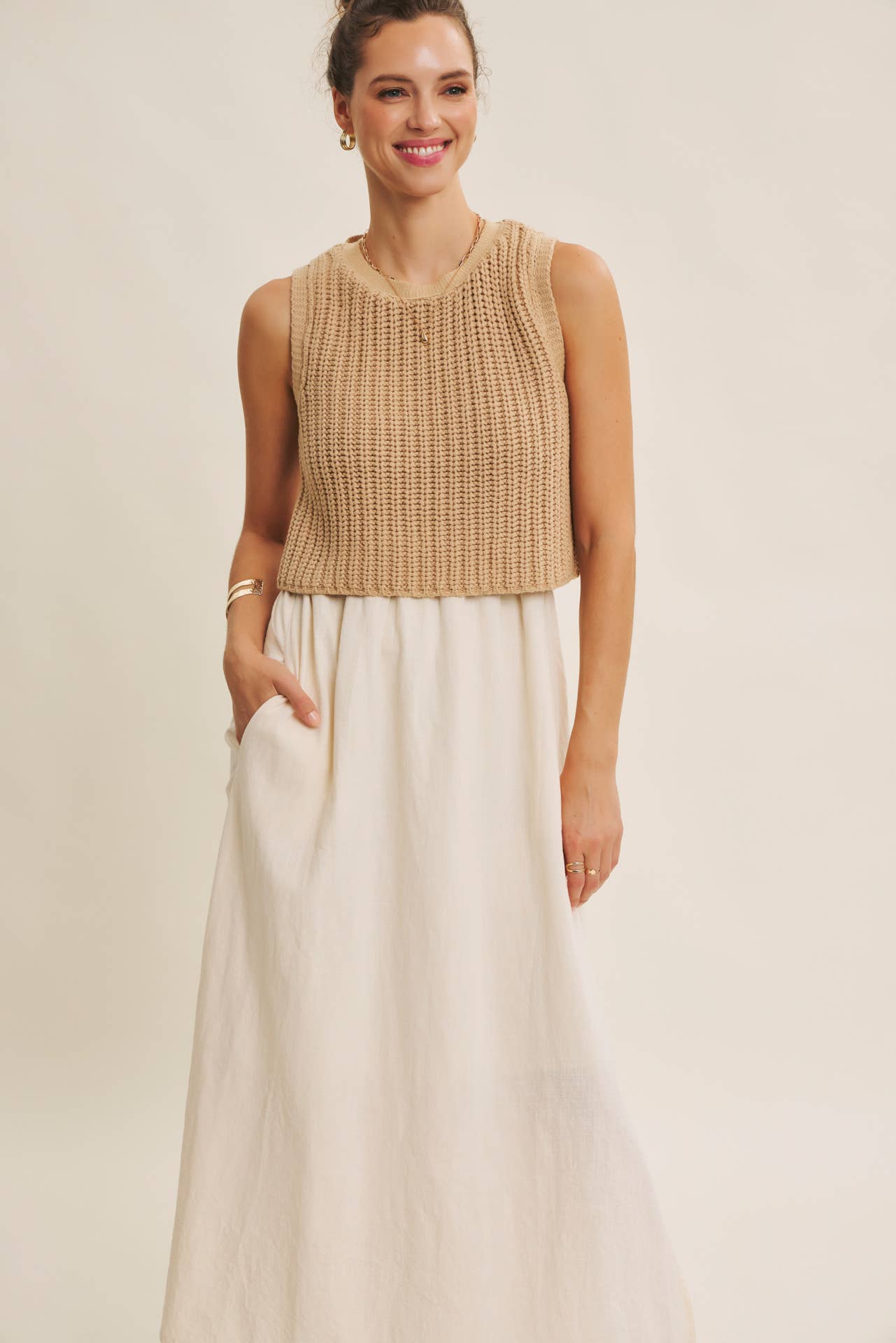 Latte Chunky Sweater Midi Dress