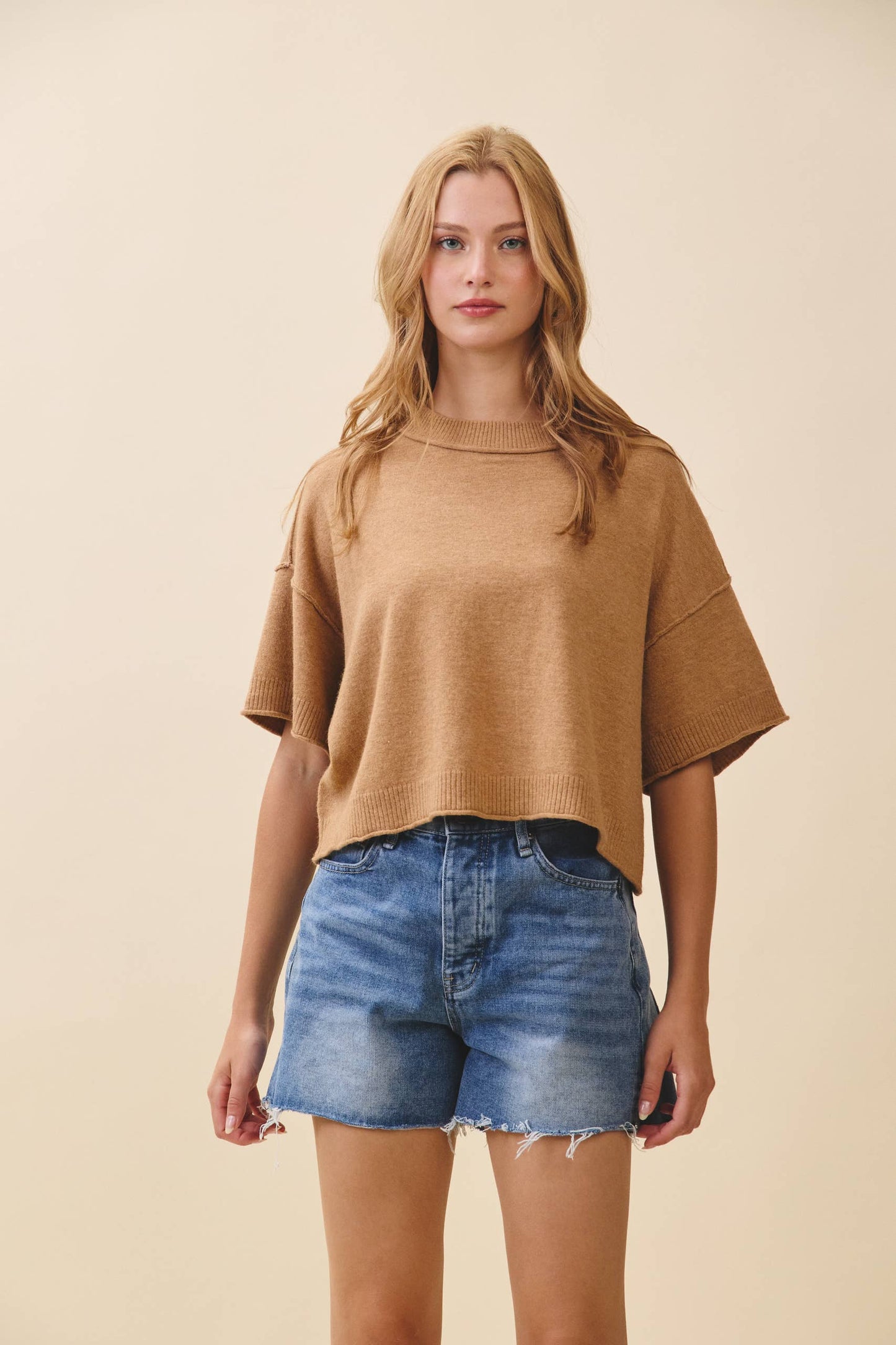 Camel Short Sleeve Sweater