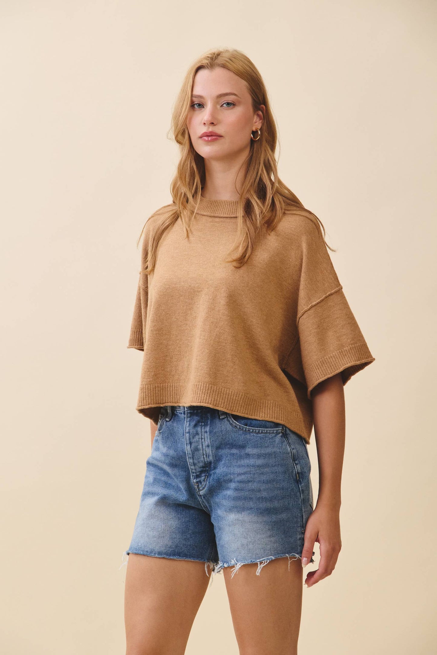 Camel Short Sleeve Sweater