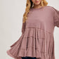 TIERED RUFFLE HEM SWEATSHIRT: OATMEAL / S