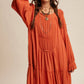 Rust Smocked Tiered Dress
