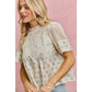 FLORAL PRINT LACE TRIM COTTON BLOUSE TOP: BLUE / S