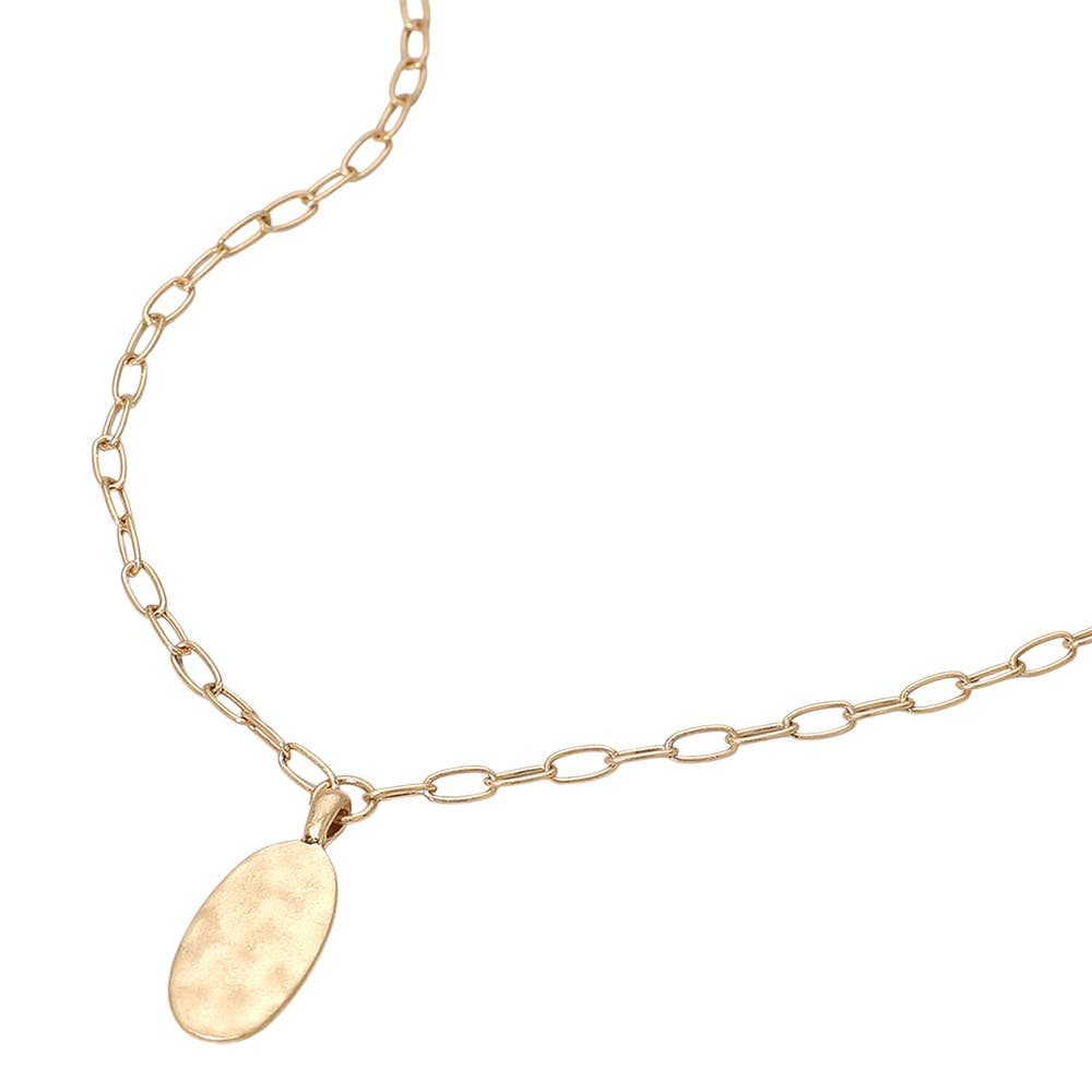 Gold Hammered Oval Pendant