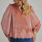 ROMANTIC HOLIDAY VELVET BLOUSE TOP _JLT00304-02: BROWN / S-M-L(2-2-2)