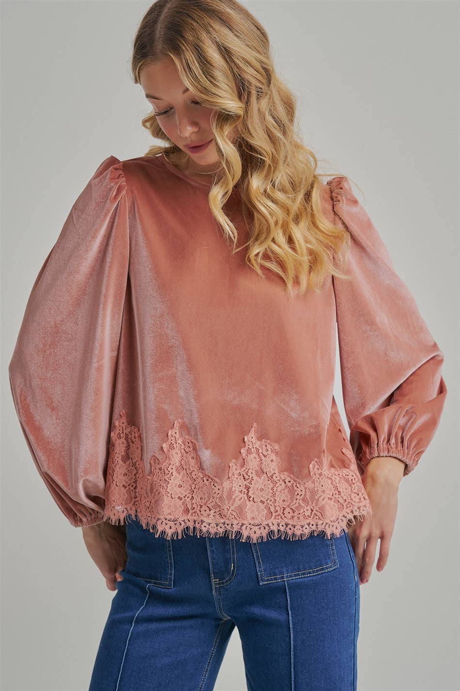 ROMANTIC HOLIDAY VELVET BLOUSE TOP _JLT00304-02: BROWN / S-M-L(2-2-2)