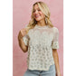 FLORAL PRINT LACE TRIM COTTON BLOUSE TOP: BLUE / S