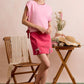 CHRISTMAS RHINESTONE RIBBON TRIM HOLIDAY VELVET MINI SKIRT: PINK / XL