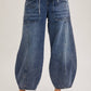 DENIM MID-WAIST DRAWSTRINGS BARREL JEANS: LT.WASH / S