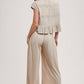 RELAXED KNIT SMOCKED TOP AND WIDE PANTS SET: Beige / S