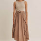 RUSTIC WEEKEND TWOFER MAXI DRESS WITH CASCADING RUFFLES: COCONUT BROWN / S