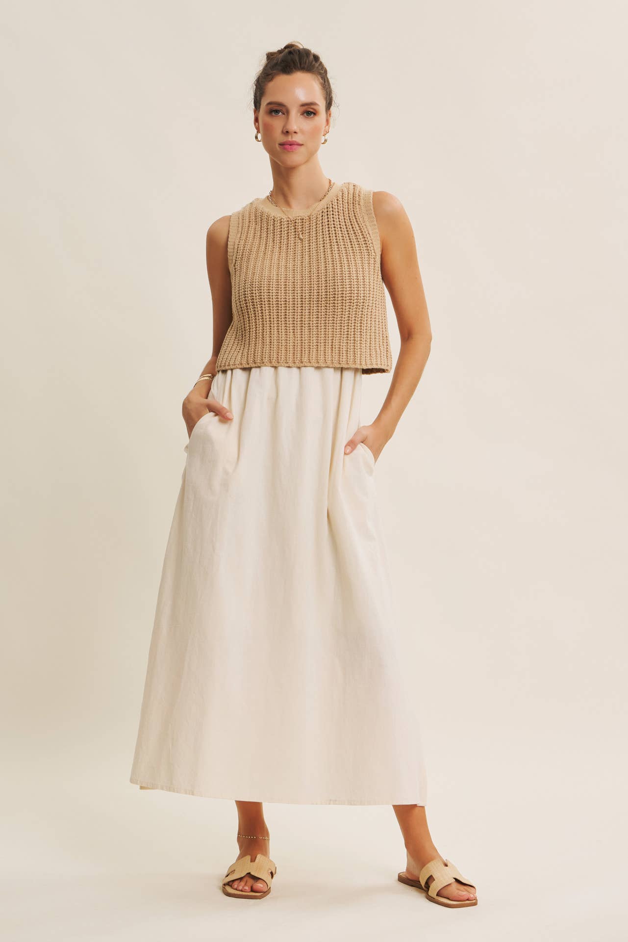 Latte Chunky Sweater Midi Dress