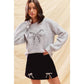 RIBBON SEQUINS CHRISTMAS HOLIDAY SWEATER TOP: LT GREY/SILVER / S