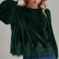 ROMANTIC HOLIDAY VELVET BLOUSE TOP _JLT00304-02: HUNTER / S-M-L(2-2-2)