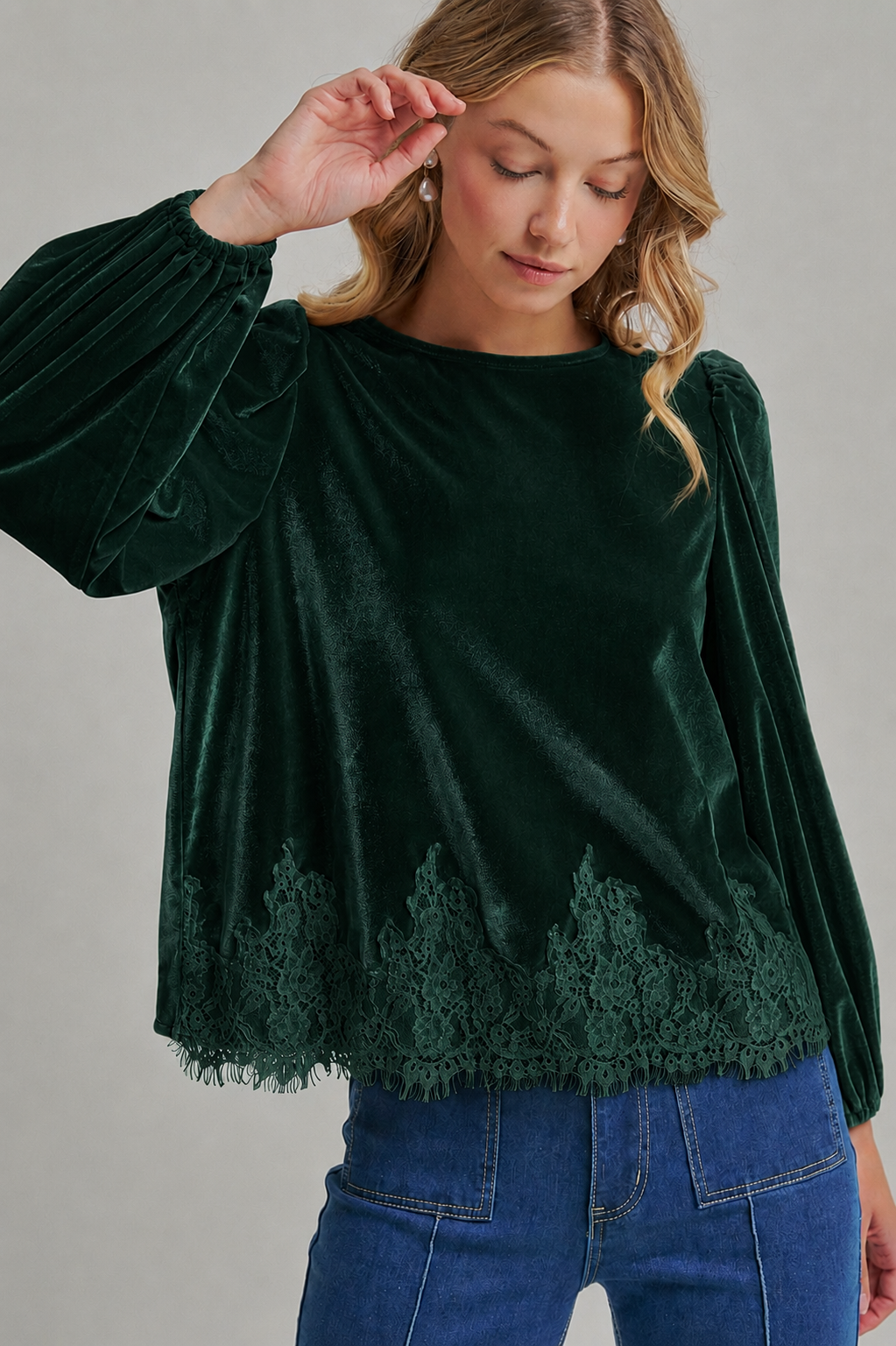 ROMANTIC HOLIDAY VELVET BLOUSE TOP _JLT00304-02: BROWN / S-M-L(2-2-2)