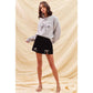CHRISTMAS RHINESTONE RIBBON TRIM HOLIDAY VELVET MINI SKIRT: PINK / S