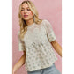 FLORAL PRINT LACE TRIM COTTON BLOUSE TOP: BLUE / S