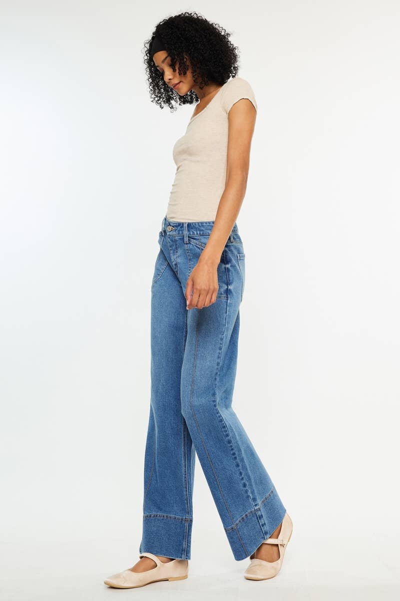 MID RISE WIDE LEG JEANS-KC70100MD: MED DARK / 9/28