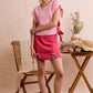 CHRISTMAS RHINESTONE RIBBON TRIM HOLIDAY VELVET MINI SKIRT: PINK / XL