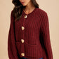 CHUNKY STATEMENT BUTTON CABLE KNIT CARDIGAN: MOCHA MOUSSE / S