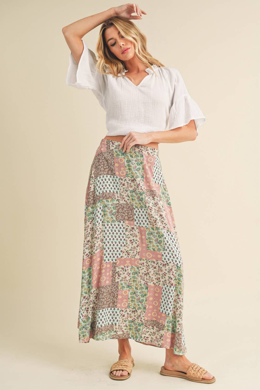 Mint Pink Patchwork Skirt